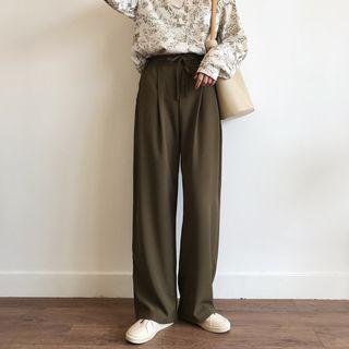 Flower Print Shirt / High-waist Wide-leg Pants