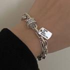 Lettering Tag Layered Alloy Bracelet 1 Pc - Lettering Tag Layered Alloy Bracelet - Silver - One Size
