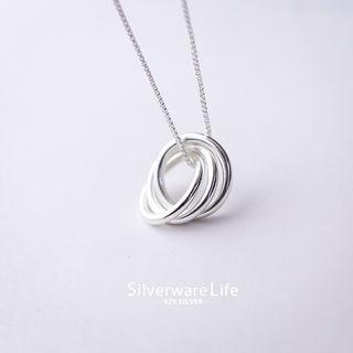 925 Sterling Silver Asymmetric Hoop Pendant Necklace Silver - One Size