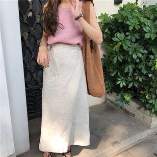 Crew-neck Tank Top + High Waist Midi Skirt
