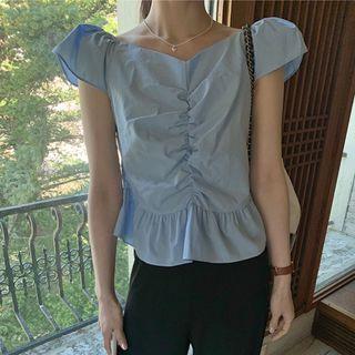Ruched Cap-sleeve Blouse