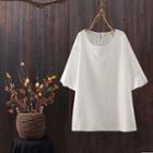 Round-neck Cut-out Embroidered Top White - One Size
