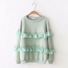 Ruffle Trim Pullover Green - One Size