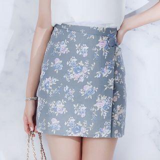 Printed Buttoned Pencil-cut Skirt