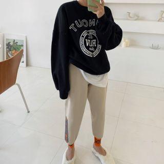 Letter-printed Fleece-lined Boxy Pullover
