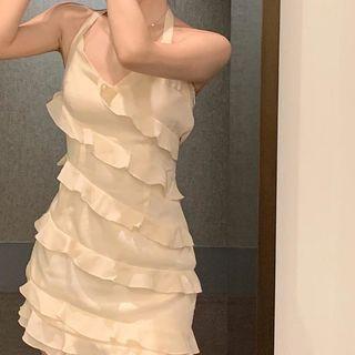 Spaghetti-strap Halter Neck Chiffon Mini A-line Dress