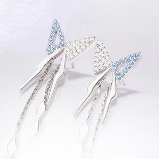 Butterfly Rhinestone Fringed Alloy Earring 1 Pair - Blue & White - One Size
