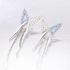Butterfly Rhinestone Fringed Alloy Earring 1 Pair - Blue & White - One Size