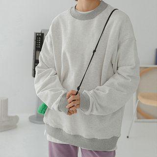 Color-block Mock Two Piece Round-neck Long-sleeve Top