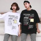 Couple Matching Elbow-sleeve Print T-shirt / Plaid Pants / Set