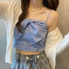 Gingham Cropped Camisole Top / Plain Cardigan