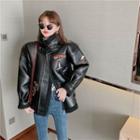 Faux Leather Applique Jacket Black - One Size