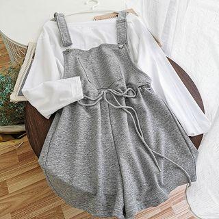 Set: Long-sleeve Top + Wide-leg Jumper Shorts
