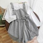 Set: Long-sleeve Top + Wide-leg Jumper Shorts