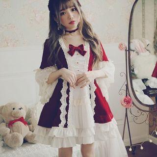 Lace Trim Ruffle Hem Long-sleeve A-line Dress
