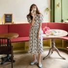 Set: Puff-sleeve Floral Print Blouse + Band-waist Skirt