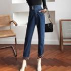 Leopard Print Panel High Waist Harem Jeans