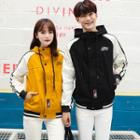 Contrast-color Hooded Couple Matching Zip Jacket