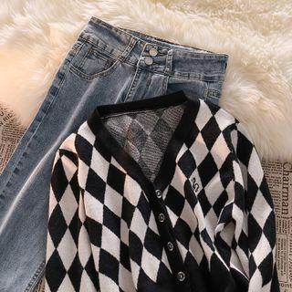 Plaid Cardigan / Wide-leg Jeans