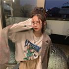 Long-sleeve Dinosaur Print T-shirt Off-white - One Size