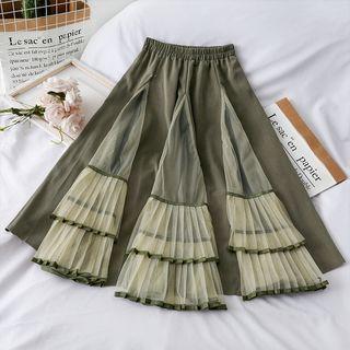 Patchwork Mesh-panel A-line Skirt