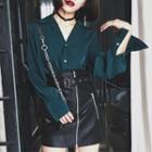 Satin Shirt / Faux Leather Mini Skirt / Set