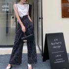 Lettering Print Jumper Pants / Sleeveless Plain Top