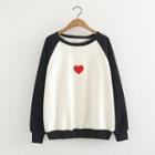 Heart Embroidered Color-panel Sweatshirt