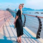 Short-sleeve Cutaway-back Maxi Dress