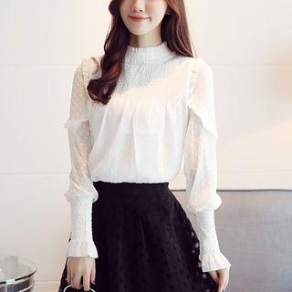 Mock Neck Frilled Trim Blouse