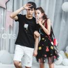 Print Sleeveless A-line Mesh Dress / Couple Matching Print T-shirt