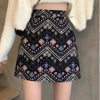 High-waist Ethnic-print Bodycon Skirt
