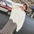 Pompom-accent Loose-fit Sweater
