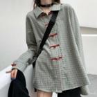Long-sleeve Plaid Frog Buttoned Shirt As Shown In Figure - One Size