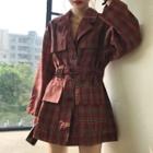 Plaid Buttoned Jacket Red - One Size