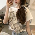 Short-sleeve T-shirt / Paisley Print Tie-back Camisole Top