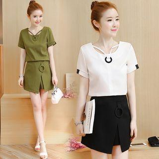 Set: Short-sleeve Top + A-line Mini Skirt
