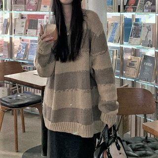 Striped Sweater Stripes - Almond & Gray - One Size
