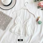 Spaghetti-strap Eyelet Lace Top White - One Size