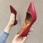 Faux Leather Pointy Stiletto Heel Pumps