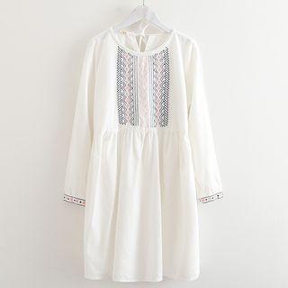 Pattern Embroidered Long-sleeve A-line Dress