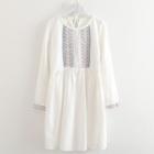 Pattern Embroidered Long-sleeve A-line Dress