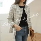 Collarless Fringed Tweed Blazer