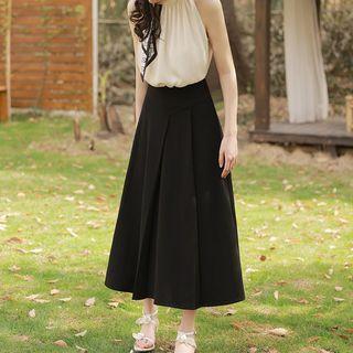 Set: Sleeveless Halter Neck Top + Midi A-line Skirt