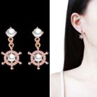 Faux Pearl Rhinestone Rudder Dangle Earring 1 Pair - 925 Silver Stud - Rose Gold - One Size