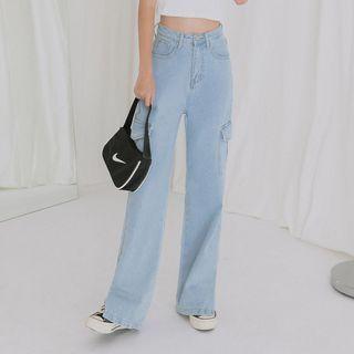 Pocket-detail Slit Straight-leg Jeans