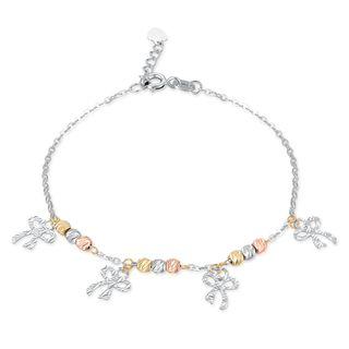 14k Yellow, Rose And White Gold Diamond Cut Ribbon And Beads Bracelet (17.5cm)