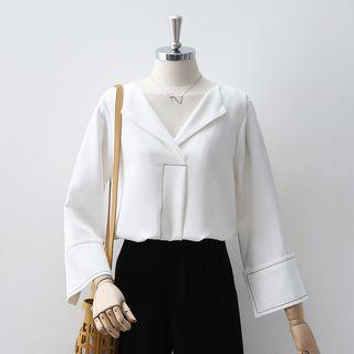 3/4-sleeve Contrast-lining Chiffon Top