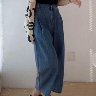 High-waist Shift Wide-cuff Denim Cropped Pants
