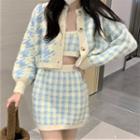 Set: Houndstooth Cropped Cardigan + Camisole Top